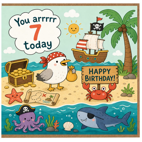 7th Birthday Card, Pirate Birthday Card