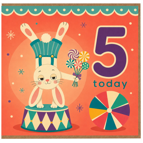 5th Birthday Card, Cute Circus Rabbit Birthday Card