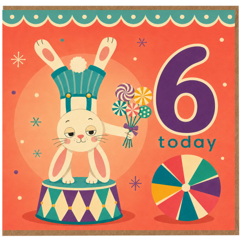 6th Birthday Card, Cute Rabbit Circus Theme