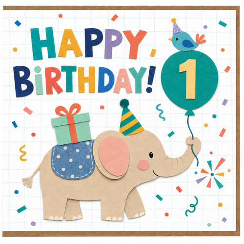 1st Birthday Card, Cute Elephant Birthday Card