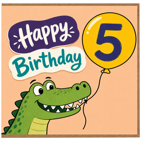 5th Birthday Card, Cute Crocodile Happy Birthday Card