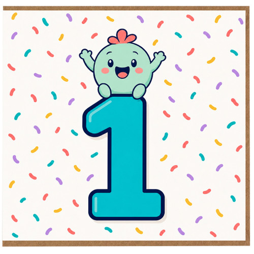 1st Birthday Card, Cute Number One Card, First Birthday Celebration Card