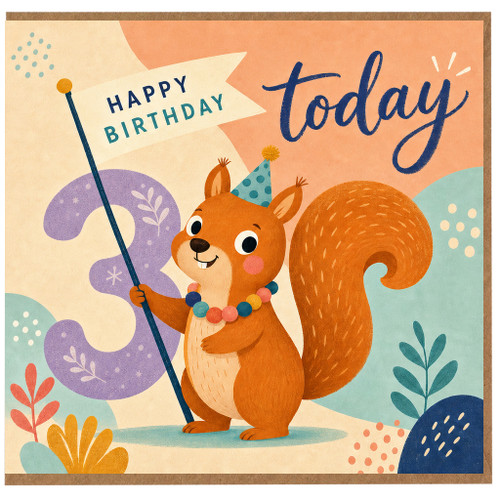 3rd Birthday Card, Cute Squirrel Birthday Card