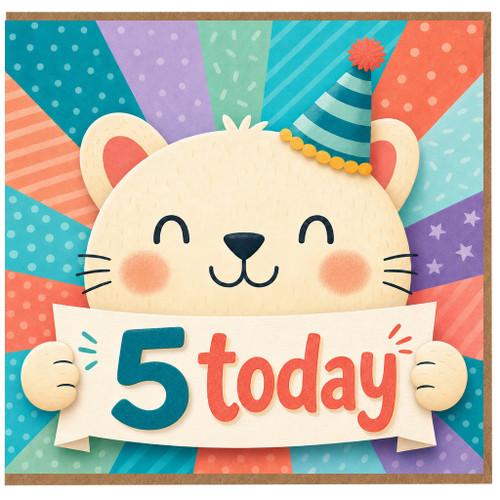 5th Birthday Card, Cute Bear 5 Today Card