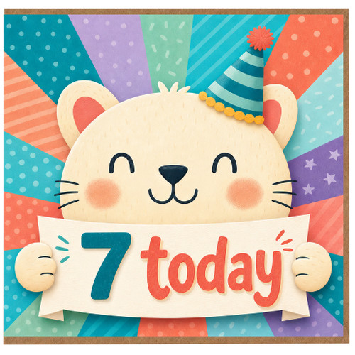 7th Birthday Card, Cute Bear Birthday Card