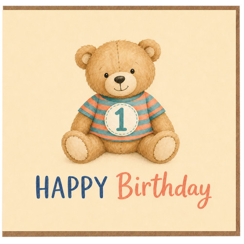 1st Birthday Card, Cute Teddy Bear Happy Birthday Card