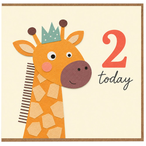 2nd Birthday Card, Cute Giraffe 2 Today Card