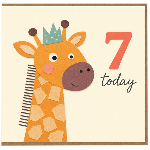 7th Birthday Card, Cute Giraffe Birthday Card