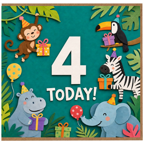 4th Birthday Card, Jungle Animals Today Card