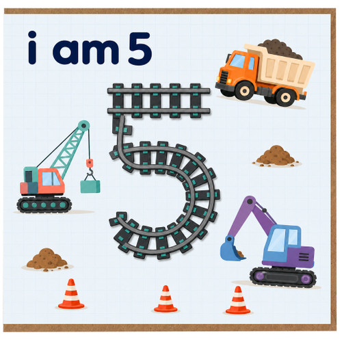 5th Birthday Card, Construction Vehicles I Am 5 Card