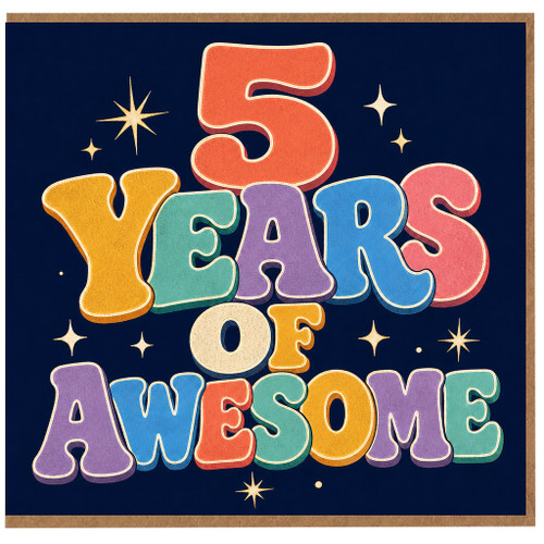5th Birthday Card, 5 Years of Awesome Retro Colourful Stars Design