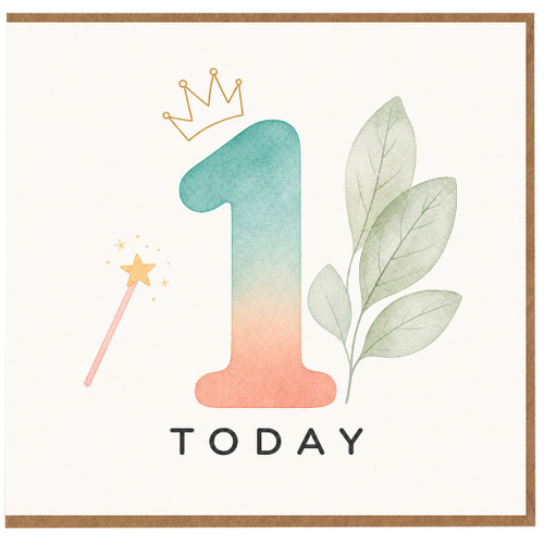 1st Birthday Card, 1 Today Card, Pastel Number One Birthday Card