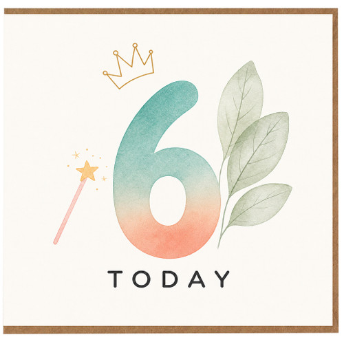 6th Birthday Card, Pastel Crown and Leaves Today Design