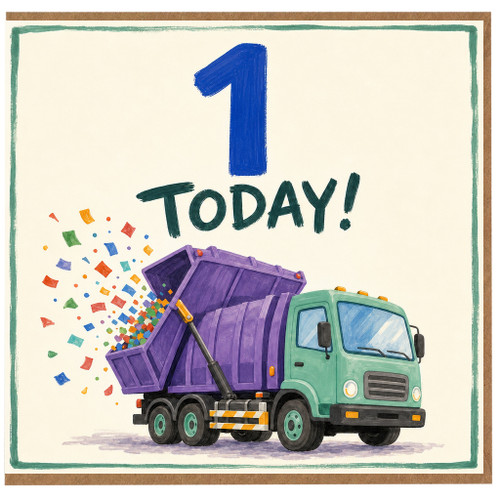 1st Birthday Card, Dump Truck First Birthday Card