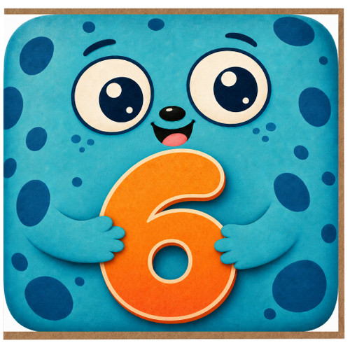 6th Birthday Card, Cute Cartoon Character Holding Number 6