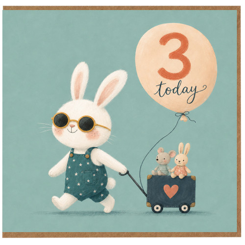 3rd Birthday Card, Cute Bunny Birthday Card