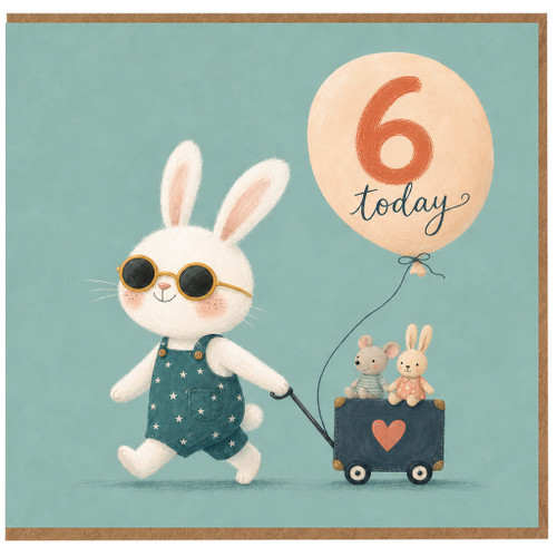 6th Birthday Card, Cute Rabbit Balloon Card