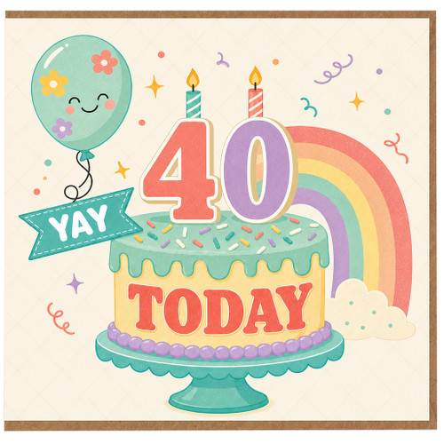 40th Birthday Card, Yay Today Celebration Cake Design