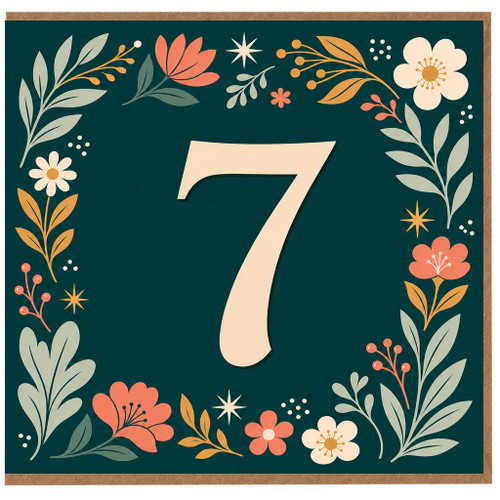 7th Birthday Card, Floral Number 7 Birthday Card