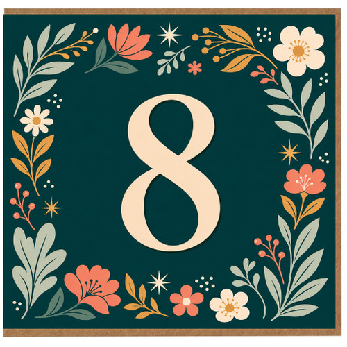 8th Birthday Card, Floral Number 8 Age Card