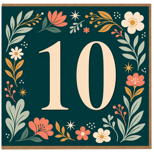 10th Birthday Card, Floral Number 10 Birthday Card