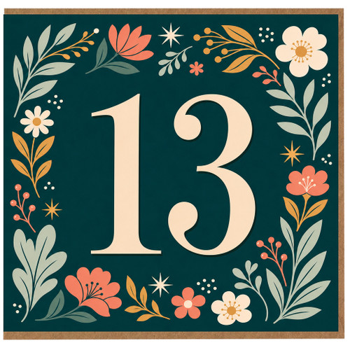 13th Birthday Card, Floral Number 13 Card