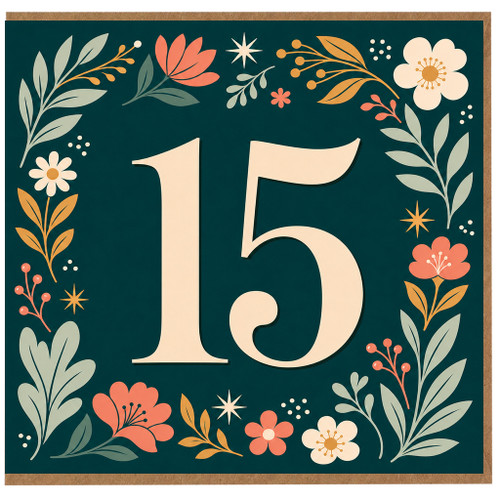 15th Birthday Card, Floral Number 15 Birthday Card