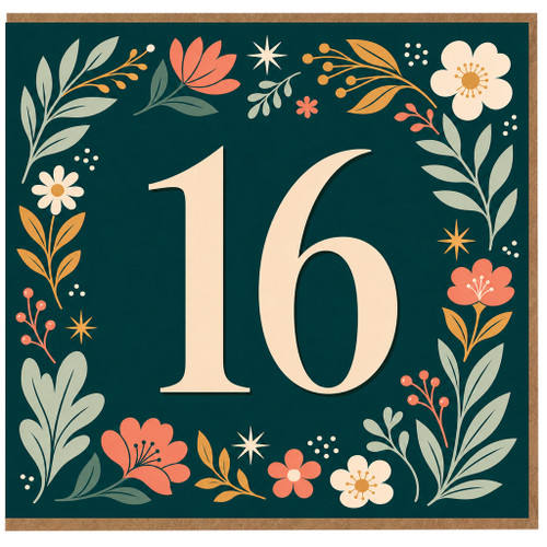 16th Birthday Card, Floral Design