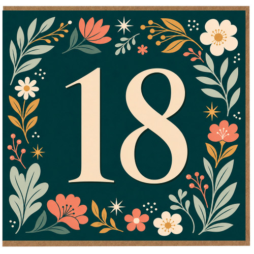 18th Birthday Card, Floral Number 18 Birthday Card
