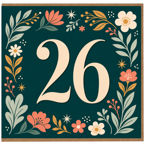 26th Birthday Card, Floral Botanical Number 26 Card