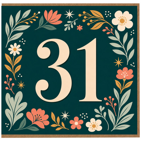31st Birthday Card, Floral Number 31 Card