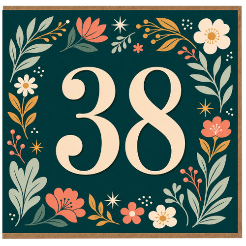 38th Birthday Card, Floral Number 38 Birthday Card