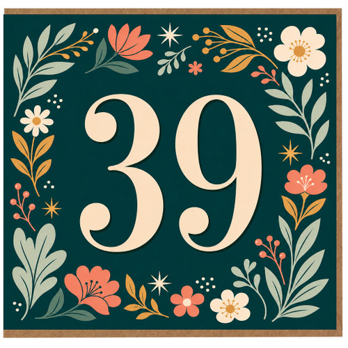 39th Birthday Card, Floral Number 39 Card