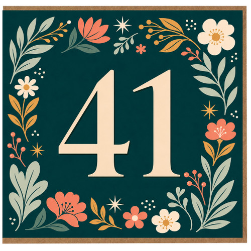 41st Birthday Card, Floral Number 41 Birthday Card