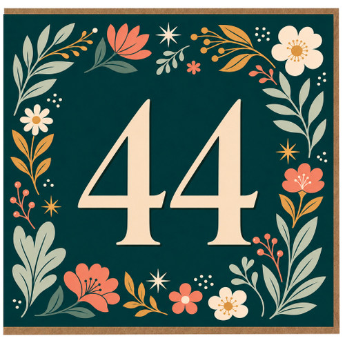 44th Birthday Card, Floral Number 44 Birthday Card
