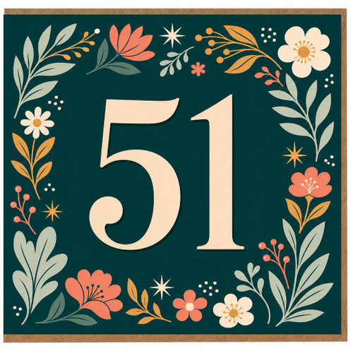 51st Birthday Card, Floral Number 51 Birthday Card