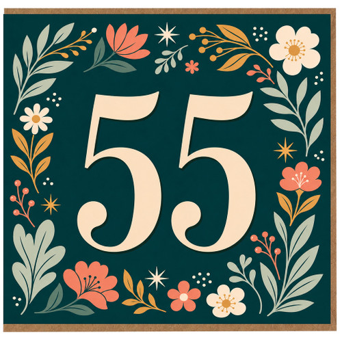 55th Birthday Card, Floral Botanical Design