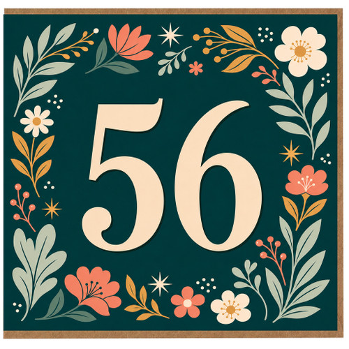 56th Birthday Card, Floral Number 56 Birthday Card