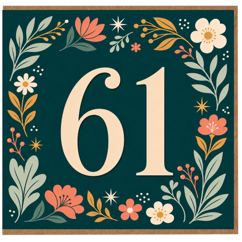 61st Birthday Card, Floral Number 61 Birthday Card
