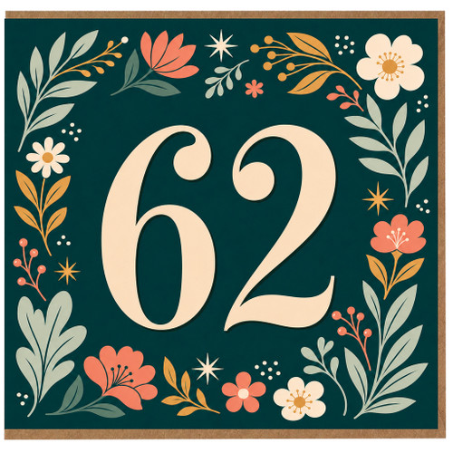 62nd Birthday Card, Floral Number 62 Card