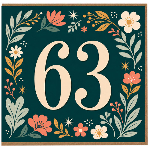63rd Birthday Card, Floral Number 63 Birthday Card