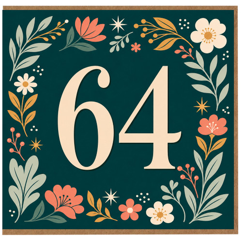 64th Birthday Card, Floral Number 64 Card