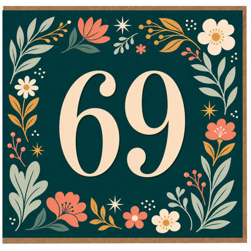 69th Birthday Card, Floral Number 69 Card