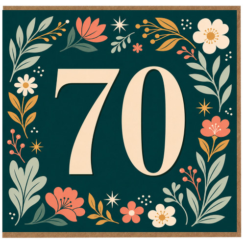 70th Birthday Card, Floral Number 70 Card