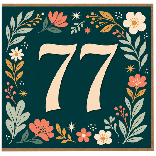 77th Birthday Card, Floral Number 77 Card
