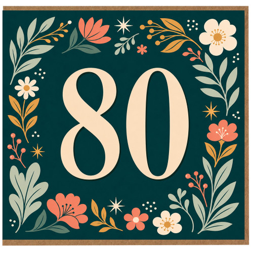 80th Birthday Card, Floral Design