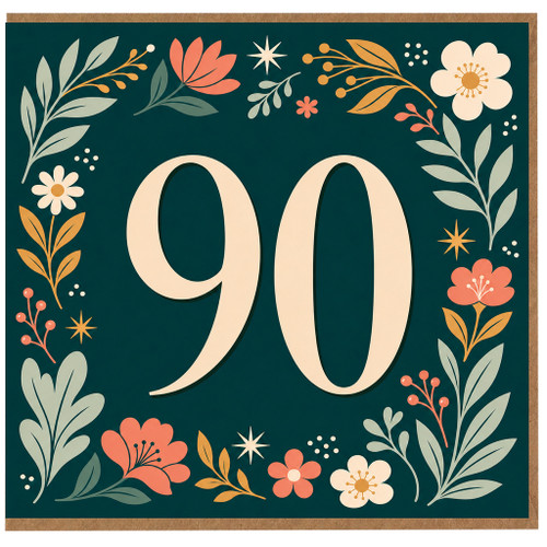90th Birthday Card, Elegant Floral Number 90 Card