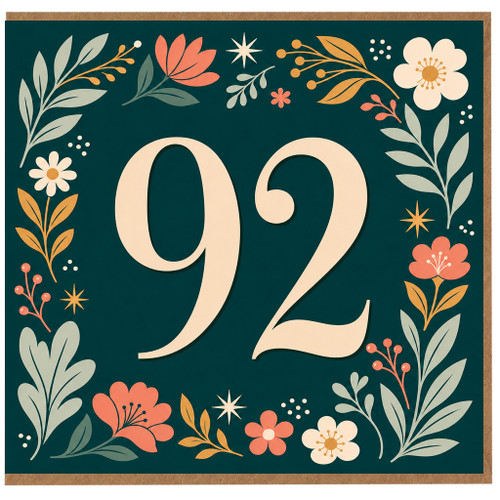 92nd Birthday Card, Floral Number 92 Card
