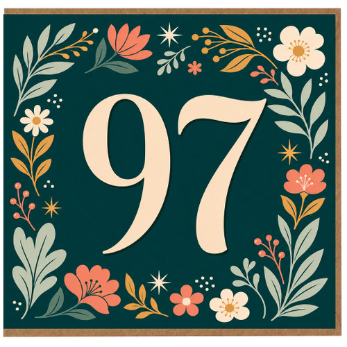 97th Birthday Card, Floral Number 97 Birthday Card