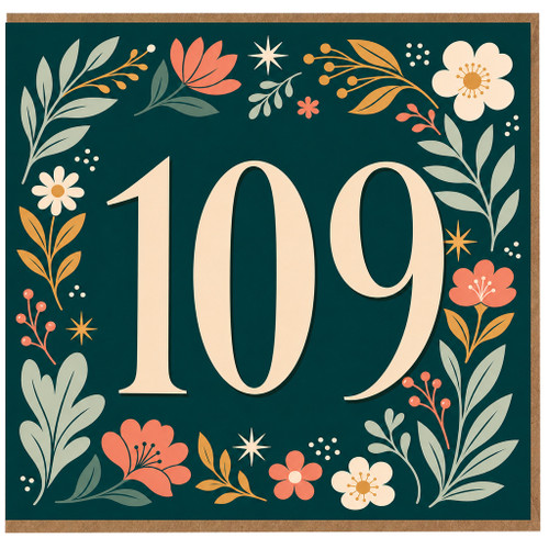 109th Birthday Card, Floral Number 109 Birthday Card
